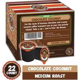 Crazy Cups Flavored Decaf Hot or Iced Coffee, for the Keurig K Cups 2.0 Brewers, Chocolate Coconut Dream, 22 Count