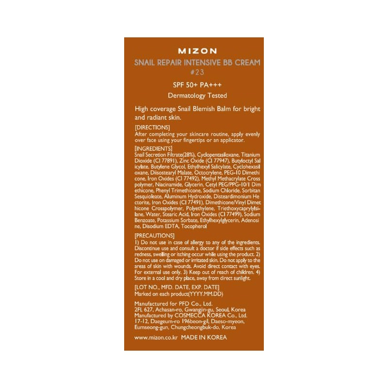 Mizon Snail Repair Intensive BB Cream SPF50+ PA++ - Tono