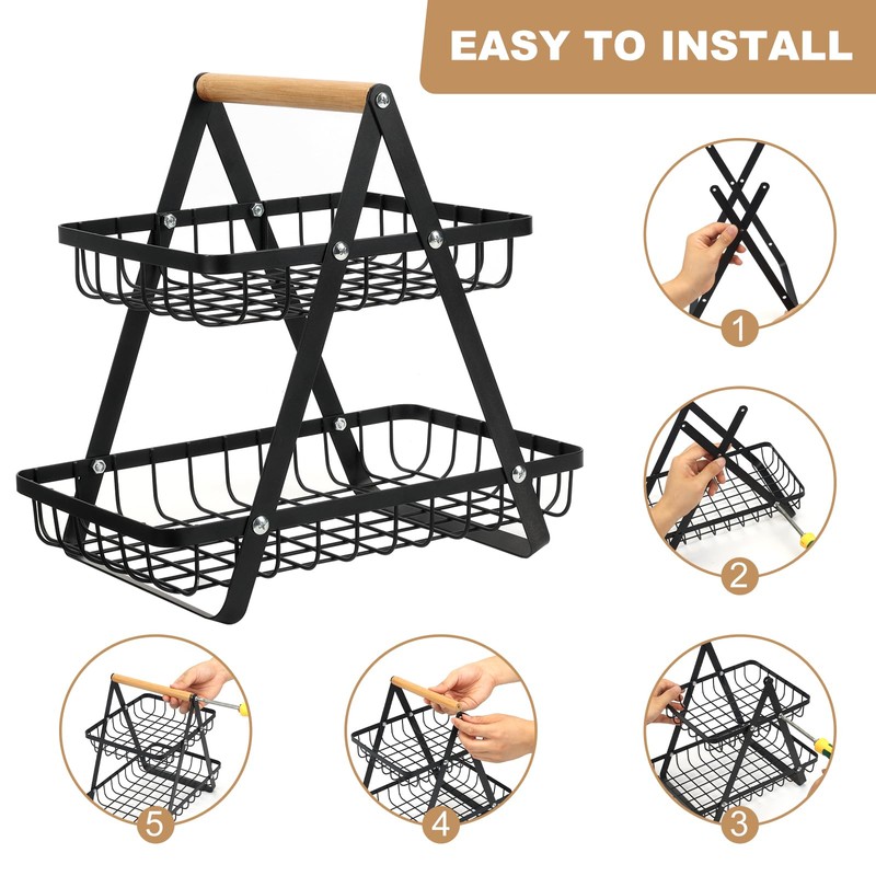 CHPHI 2 Tier Countertop Fruit Basket, Metal Stackable Fruit Bowl