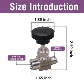Napredak gas needle valve 1/4 NPT female x 1/4 NPT male, stainless steel industrial control valves for oil and water, 1pc