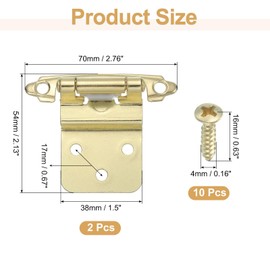 sourcing map 2 Pack Self Closing Cabinet Hinges, 3/8" Overlay Cabinet Door Hinges Inset Kitchen for Flush Mount Kitchen Door, Gold