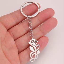 kkjoy Pink Note Treble Keyring Stainless Steel Notes Blossom in Rose Pendant Key Ring Treble Clef Jewellery Handbag Accessories for Women Men Music Lovers, silver