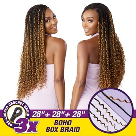 Sensationnel Lulutress crochet braiding hair - 3x boho box braid 28 inch pre made diy all kanekalon synthetic locs twists (2 pack, T1B/RED)