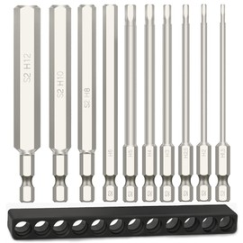 Hakkin 10 Pieces 1/4 Inch 100 mm Long Hex Screwdriver Bits Set, Hex Shank, Allen Key Magnetic S2 Hexagon Socket Screwdriver Bit Set 1.5-12 mm Allen Key Hex