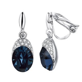 Vogem Women's Clip-On Earrings Cubic Zirconia Earrings Clip Earrings Without Pierced Ears Blue Hypoallergenic Nickel-Free Fashion Jewellery