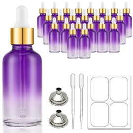 Bumobum 2 oz Dropper Bottle, Purple Glass Eye Dropper Bottles with Golden Top Cap for Essential Oils, 24 pack Tincture Bottle with Labels and Funnel