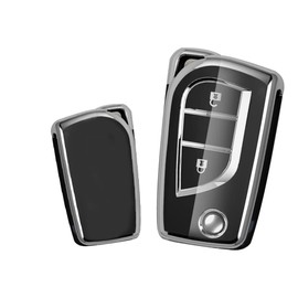 KUNIO Flip Key Case Fits Toyota Yaris Aygo Fits Peugeot 108 Fits Citroen C1 Protection TPU Car Key Case Key Case 2 Buttons B Black