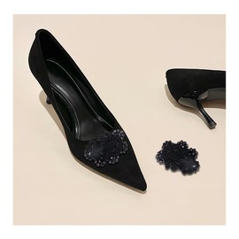 ZORZA - 2 pinzas para zapatos de flores, con cristales y lazo, accesorios decorativos para zapatos de moda, para zapatos planos, Tela, cristal