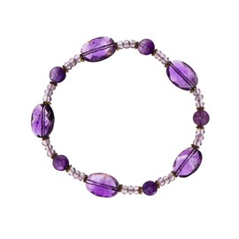 LTC Designs Faceted 4mm Amethyst Rondelle Stretch Bracelet with Amethyst Round and Faceted Accents and Gold-tone Spacers, 7"