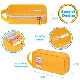 ECHSRT Big Pencil Case, Aesthetic Portable Zipper Pencil Bag with Hidden Pocket, Special Pouch for Men Women Adults, Stationery Organizer Pen Cases for Office Travel, Yellow
