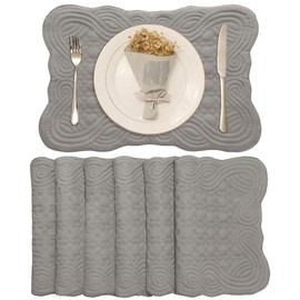 Loom and Mill Quilted Table Placemats Set of 6, Natural Fabric Farmhouse Style Dining Table Mats, Double Layer & Washable for Kitchen Dinner Party Holiday All Season Everyday Use(12"x18", Light Gray)