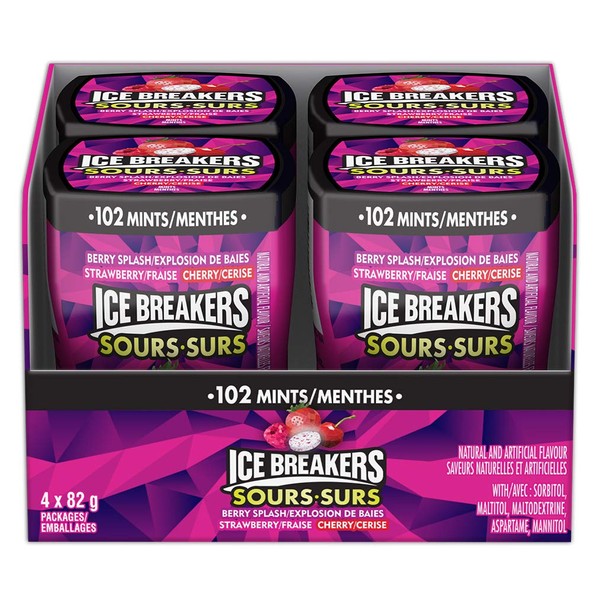 ICE BREAKERS Sours Mints, Mint Candy to Share, Berry Splash Flavour, Sugar Free, 82g (4 Count)