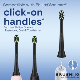Brushmo Whitening Replacement Toothbrush Heads, Compatible with Philips Sonicare Click-on Electric Toothbrush Handles, 8 Compact Heads, Medium Firm Diamond-Shape Dupont Bristles, BM678bk, Black