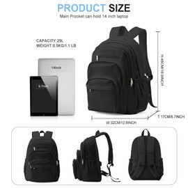 Black College Backpack For Women Men,Lightweight High School Bag,School Backpack With Lots Of Pockets,Cute Bookbag For Teens Boys Girls,Casual Daypack Backpack For School