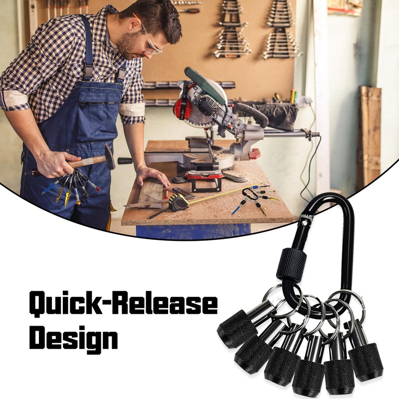 （12PCS,Black）Bit Holder Key Chain,1/4 inch Hex Shank Bit Holders,Quick Release