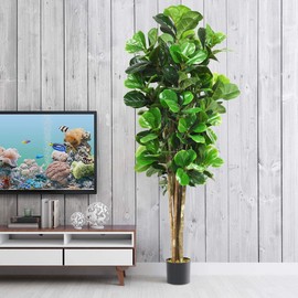 Goplus Fake Fiddle Leaf Fig Tree Artificial Greenery Plants in Pots Decorative Trees for Home & Office (4ft)