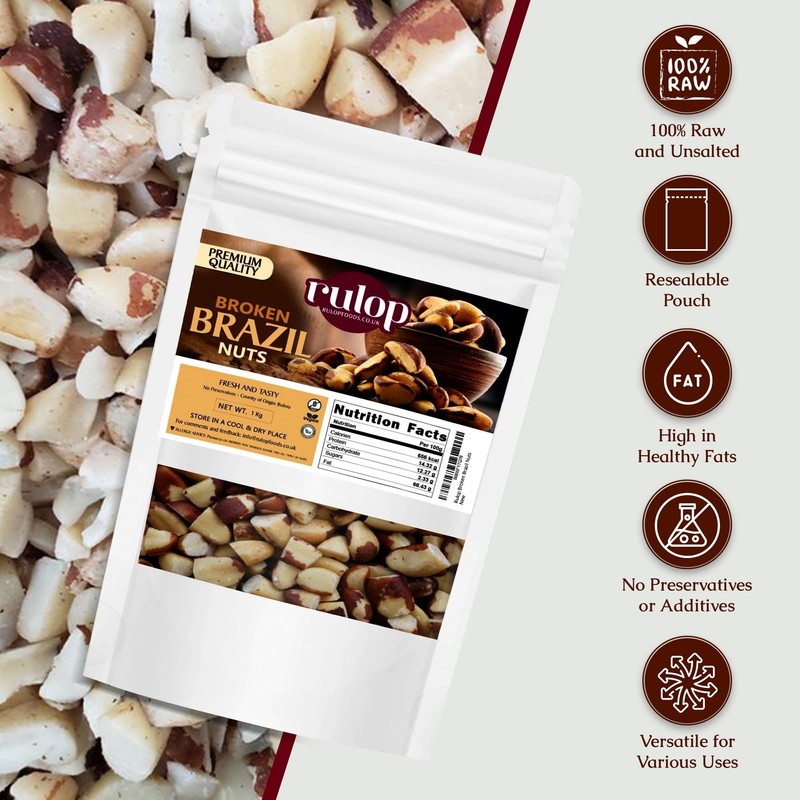 Rulop Broken Brazil Nuts 500g, Raw Unsalted Brazil Nuts, Vegan