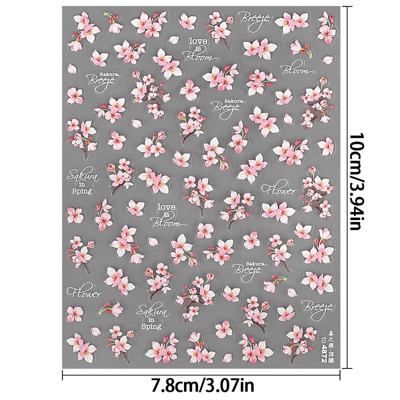 Adesivo per unghie con fiori di ciliegio rosa ciliegia per
