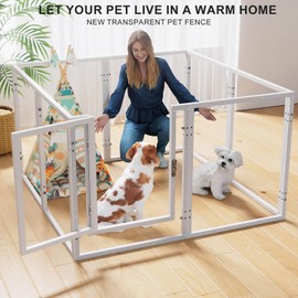 WSHPY Clear Acrylic Dog Play Pen Indoor - 39 Inch 8-Panel Pet Enclosure for Small Dogs & Cats, Outdoor Use with Door, Easy Assemble & Cleaning