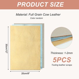 MECCANIXITY Leather Scraps, 12 x 8 Inch Leather Pieces Artificial Cow Leathers for Crafts, Bags, Jewelry Making, Craft Supplies, DIY Projects (Pack of 5, Gold Tone)