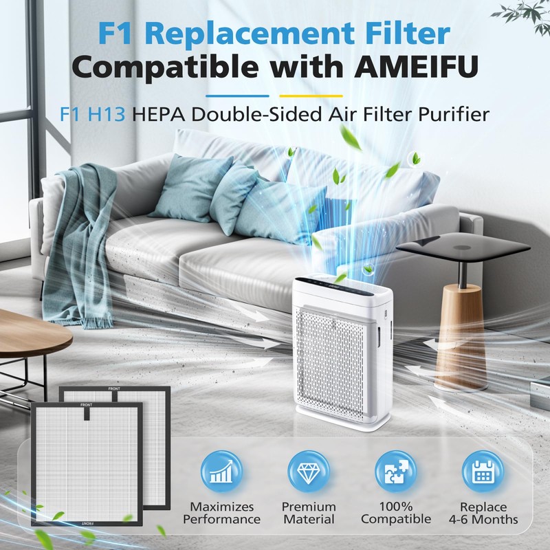2 Pack F1 Replacement Filter for AMEIFU F1 Air Purifier,
