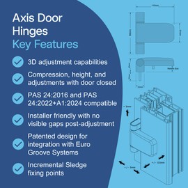 UAP 3D Adjustable T Flag Axis Door Hinges - High Security for All External uPVC Doors - Universal, Non-Handed Design for Optimal Functionality and Versatile Installation (23mm Rebate Black)