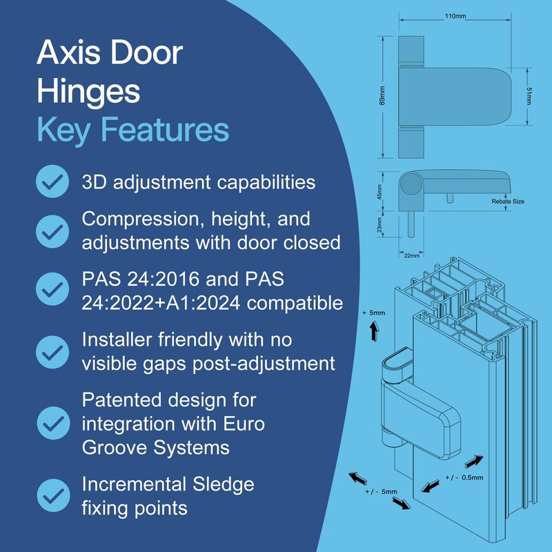 UAP 3D Adjustable T Flag Axis Door Hinges - High