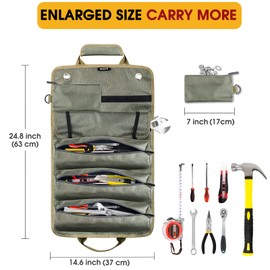 Tool Bags, Heavy Duty Tool Roll Up Bag for Men, Gifts for Men Dad Husband Him, 6-in-1 Detachable Tool Roll Bag with 3 Tool Pouch+1 Wrench Roll+2 Pockets, Compact Tool Box Organizer(Green)