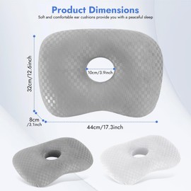 Mapille Piercing Kissen, 44x32x8cm, Donut Kissen mit 10cm Loch Große, Erhöhte Füllhöhe, Piercings Pflege Ergonomisch, Recovery Pillow für Seitlichen Schlaf Ohr Gegen Ohrenschmerzen (Grau)