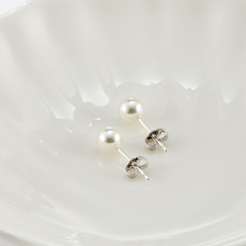 Gold&Deer Silver 925 Simple Basic Pearl Earrings White 10mm /