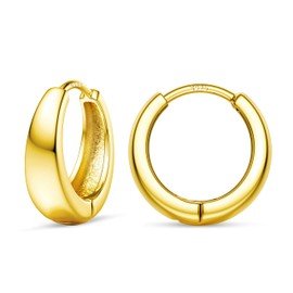 Dochais 14K Gold Hoop Earrings for Women, Hypoallergenic Huggie Earrings, Small Chunky Golden Hoop Earrings with Cubic Zirconia for Cartilage Piercings, Jewellery Gifts for Women, Brass
