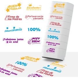 DAYWELL Sellos para Maestros, 8 Piezas Sellos Personalizados en Español e Inglés, Juego de Sellos Escuela Autoentintados para Calificación, Comentarios Alentadores, Sello de Oficina