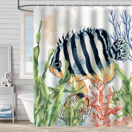 FAIRYGATE Extra Long Shower Curtain Under Ocean Fish Anti Mould Fabric Waterproof Bath Curtains for Bathroom Bathtub B9322