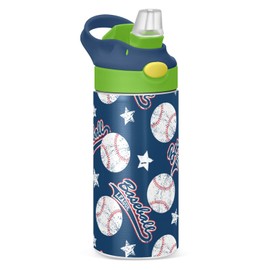 GOODOLD Baseball Kids Water Bottle, Insulated Stainless Steel Water Bottles with Straw Lid, 12 oz BPA-Free Leakproof Duck Mouth Thermos for Boys Girls