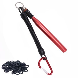 Wacky Rigging Tool, 5.5 Inch Long Rig Worm Fishing Tool, Wacky Rig Tool, Aluminum Alloy Bass Fishing Worm Set, Fishing Rig Tool with Wrapped Lanyard and 300 Fishing O Rings (Red)