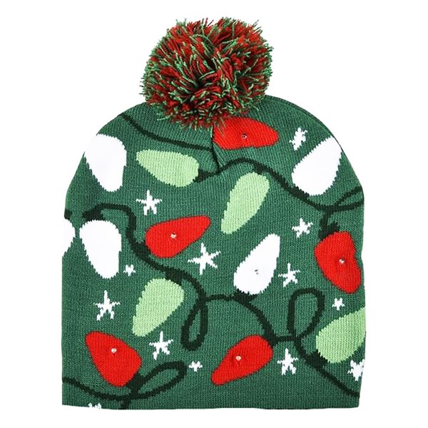 Light-Up Christmas Santa Hat, Soft Plush, Xmas Hat for Unisex Adults, Festive Party (Bulb Beanie Hat)