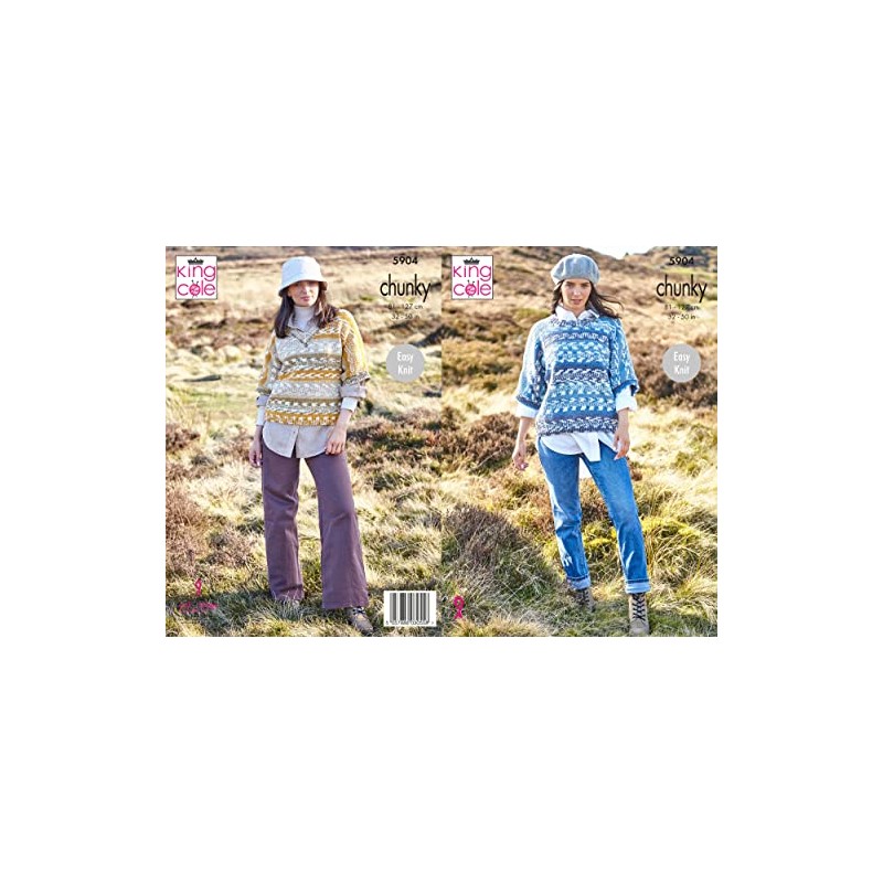 King Cole 5904 Adult Chunky Sweaters Knitting Pattern Multicoloured