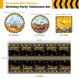 PULNCD 73Pcs Construction Party Supplies,Construction Theme Birthday Party Tableware Set for Boy's Birthday Truck Theme Party with Tablecloth, Dinner Plates,Napkins,Serves 24