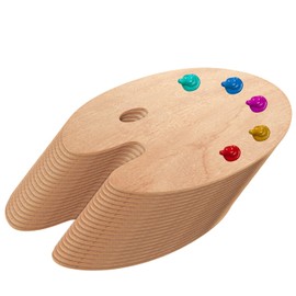 CYEAH 20 Pcs Wooden Paint Palette Paint Tray Palettes for Acrylic, 11.8 x 9 inch Oval-Shaped Artist Painting Palette, Art Pallet for Painting, Thumb Holder Trays for Artist