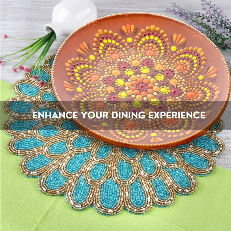 Handmade Beaded Placemat - 13” Round Dining Table Charger |