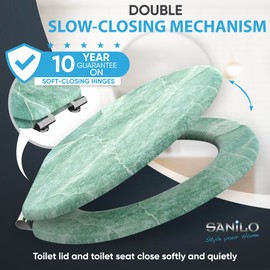 Sanilo Soft Close Toilet Seat ELONGATED, Quiet and Slow Close Lid and Seat, Strong Bumpers and Hinges, Marble Green