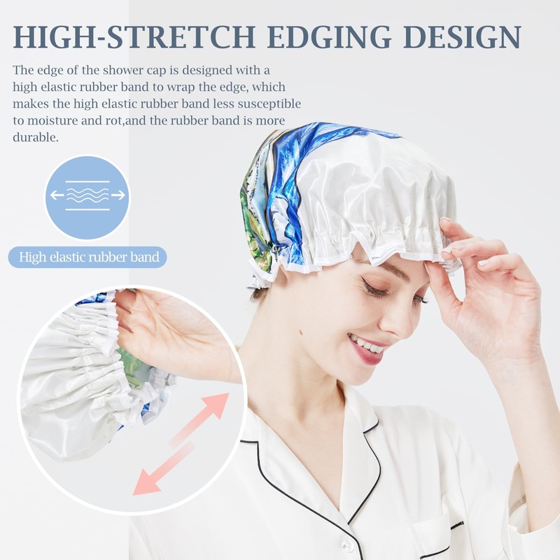 LONGDON HOMEONE Shower Caps,6 PCS Patterns Show Cap,Double Layer Waterproof
