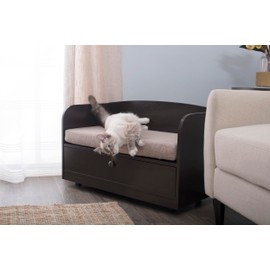 Paws & Purrs Cat Sofa Bed with Storage Drawer, Espresso Finish, 31.5″ x 15.75″ x 19.25″ | 3″ Foam Cushion with Washable Cover | Fits Dogs and Pets up to 50 lb
