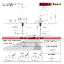 Derengge Matte Black Bathroom Faucet,Two-Handle Bathroom Sink Faucet Water Supply Line,1 Hole or 3 Hole Lavatory Vantity Faucet,F-0081-MT