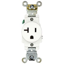 Leviton 20 Amp, 125 Volt, Industrial Heavy Duty Grade, Single Receptacle, Straight Blade, Self Grounding, 5361-W, White