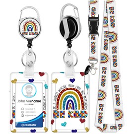BBXWANG Rainbow Retractable Badge Holder With Reel and Neck Lanyard Strap, ID Holder (Be Kind Rainbow)