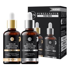 Pureza Natur Paquete Sueros Cuidado Facial Hombre Serum Dia Y Noche 50ml Acido hialurónico, Retinol serums para rutina completa skincare masculino