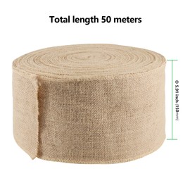 HAKZEON 6 Inch Wide Burlap Fabric Ribbon, 54 Yards Natural Jute Burlap Fabric Roll Ribbon for DIY Crafts, Christmas, Wedding, Party, Home Decoration