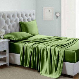 Lanest Housing Silk Satin Sheets, King Size Satin Bed Sheet Set with Deep Pockets, Cooling Soft and Hypoallergenic Satin Sheets King - Sage Green