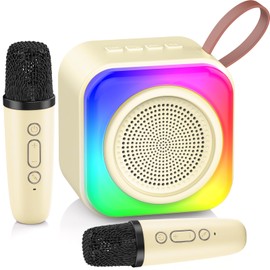 Kids Karaoke Machine 2 Microphones - Best Birthday Presents Gift for Girls Age 4 5 6 7 8 9 10 - Easter Gifts for Kids, Daughter, Niece, Granddaughter Teen Girls (Beige)